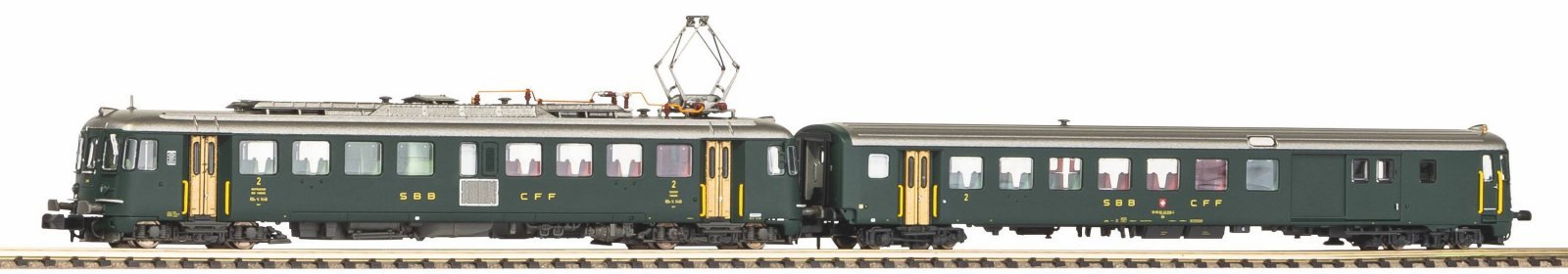 N-2-Piece Set E-Railcar Rbe 4/4 SBB IV + Bt Cab Car, N, PIKO 94166