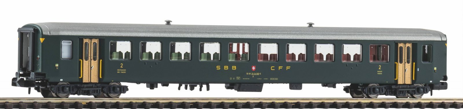 N-Passenger Car EW I, 2. Class, 50 85 20-34 565-6 green with old lettering, SBB, Era IV, N, PIKO 94384