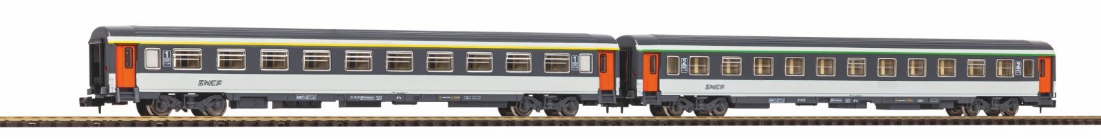 N-2-Piece Set Compartment Car 1.Class + 2.Class SNCF IV/V, N, PIKO 94505