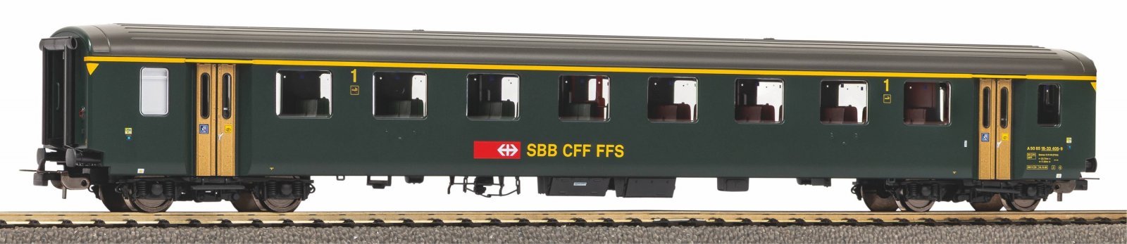 Passenger Car EW I 1. Class green, new lettering SBB Era V, HO, PIKO 96777