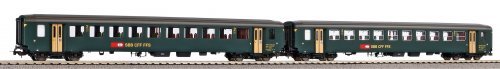 ~Set 2x Passenger Car EW I B SBB green IV, HO, PIKO 96786AC