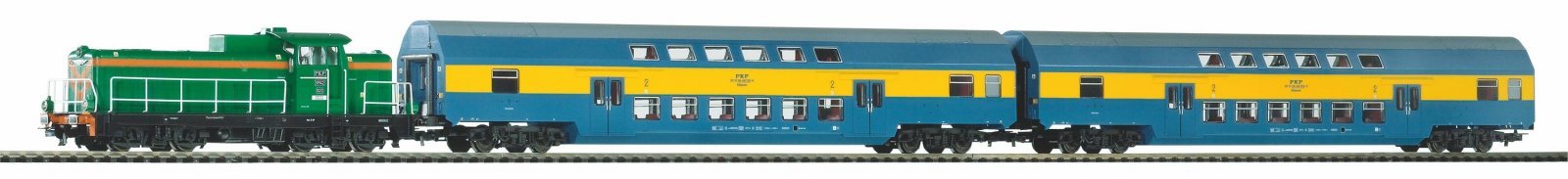 Starter Set PKP SM42 Diesel loco w. 2 Bi-level Passenger cars PKP V PIKO A-Track w. Railbed, HO, PIKO 97934