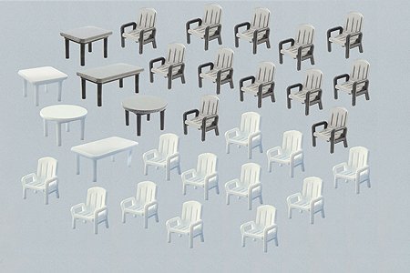 6 Tables & 24 Patio Chairs, HO Scale, Faller Gmbh 180439