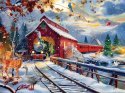 Winter Creek Covered Railroad Bridge Jigsaw Puzzle, ALL Scales, Train Enthusiast Vendors 77123