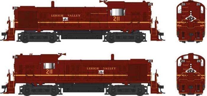 Alco RS3 Hammerhead High Hood - Standard DC -- Lehigh Valley 211 (Tuscan, yellow, Flag Logo), HO, Bowser Manufacturing Co. 25245