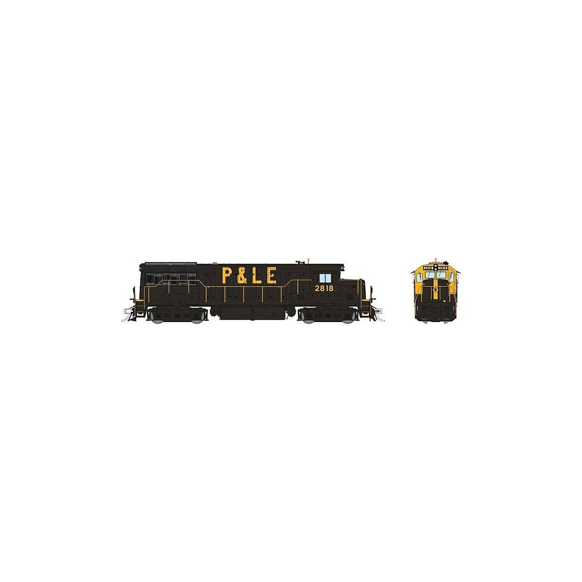 GE U28B Low Hood - Standard DC -- Pittsburgh & Lake Erie 2818 (black, yellow cab front & nose stripe), HO, Rapido Trains Inc 350