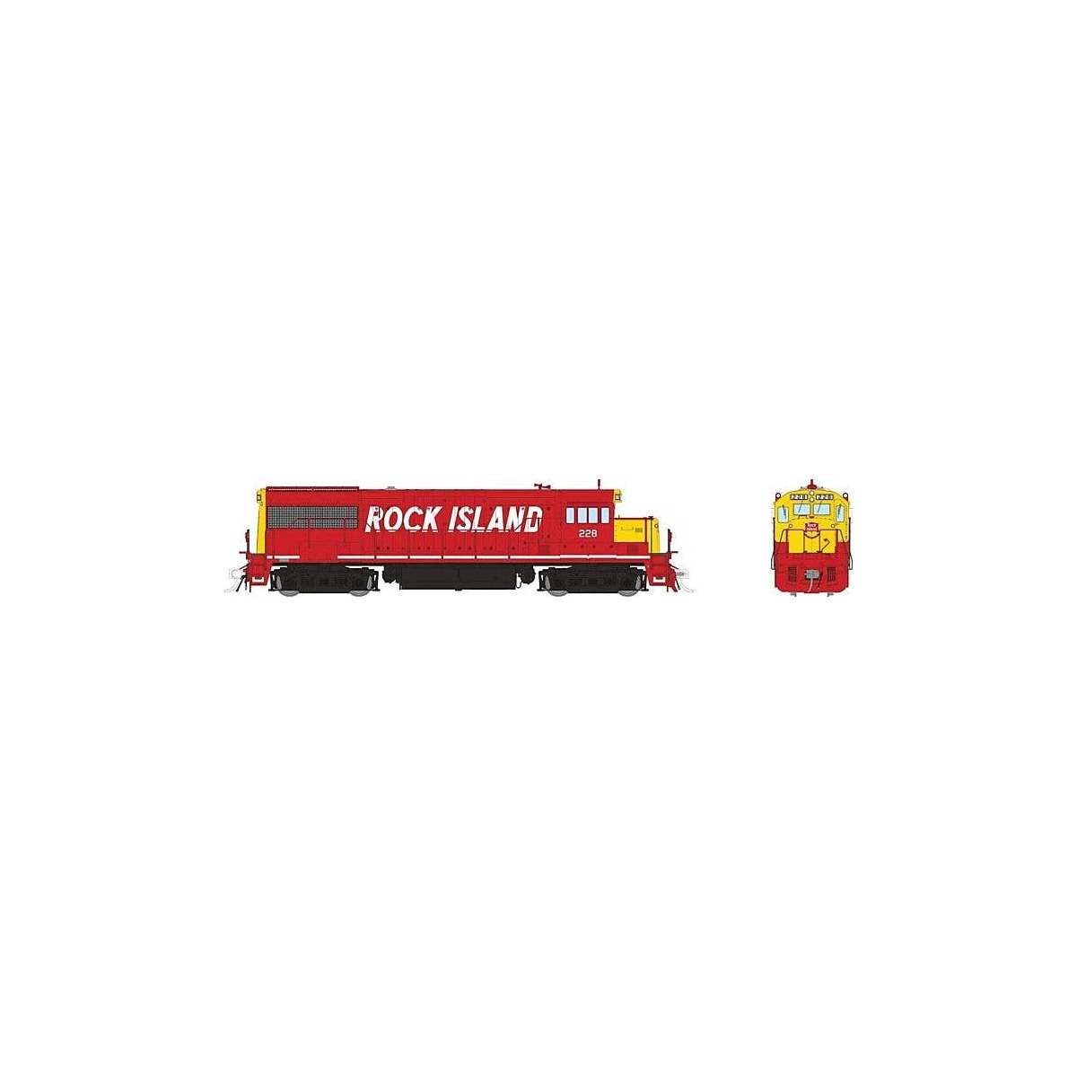 GE U25B Low Hood - Standard DC -- Rock Island 228 (red, yellow, billboard white lettering), HO, Rapido Trains Inc 35060