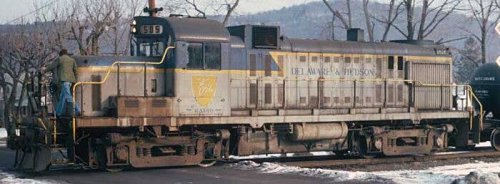Alco D&H RS3m Chop Nose - Standard DC -- Delaware & Hudson 505 (Lightning Stripe, gray, blue, yellow), HO, Bowser Manufacturing 