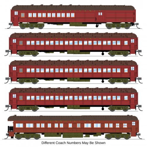 PRR Heavyweight 5-Car Passenger Set, 1930's Era, N (PB70 5034, P70 823, P70 989, P70 1042, Z74d 120 "Pennsylvania, N, BLI, 10650