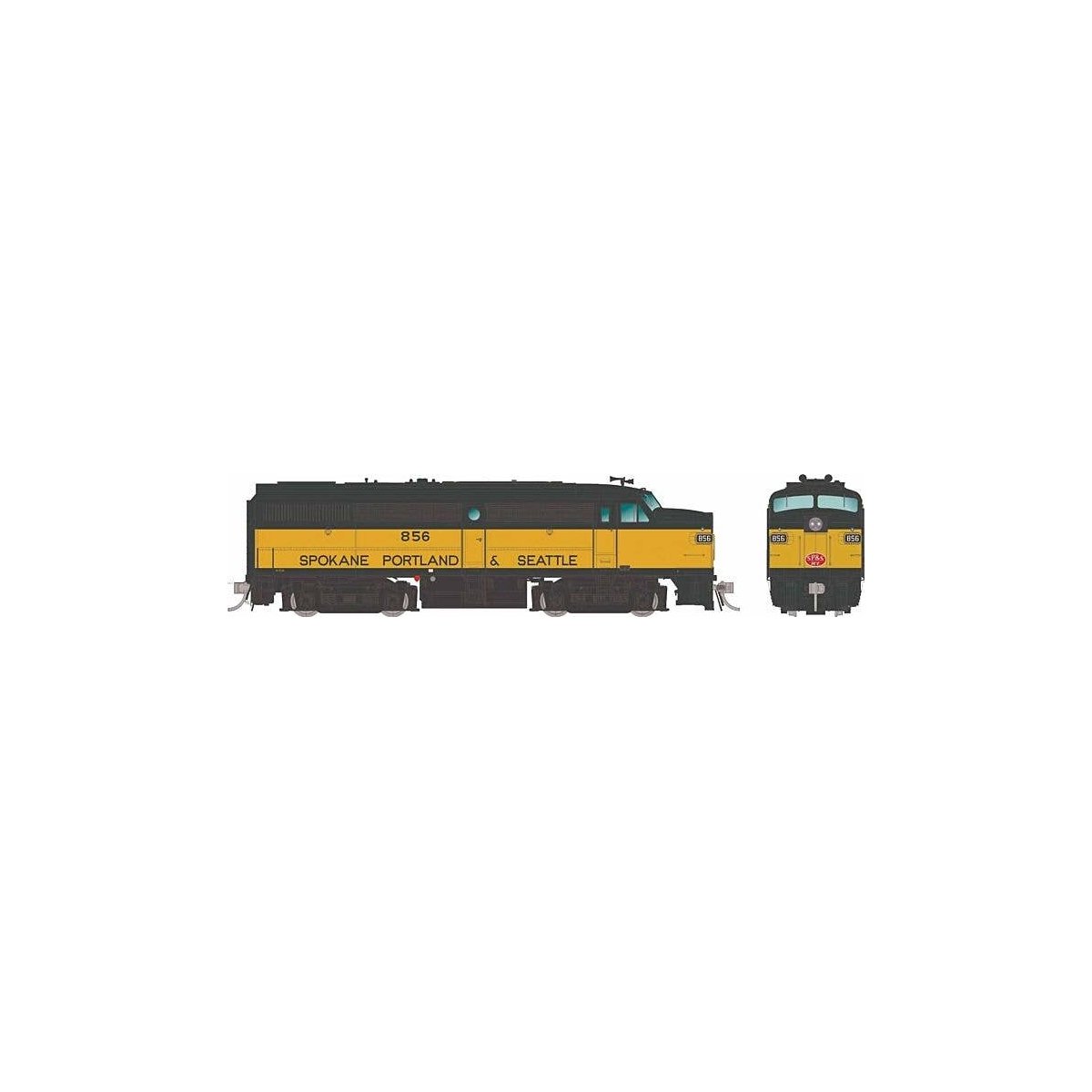 Alco FA1 - Standard DC -- Spokane, Portland & Seattle 864 (yellow, Pullman Green), HO, Rapido Trains Inc 37075