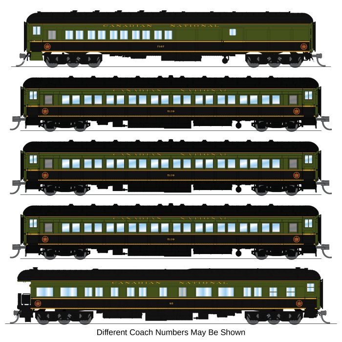 CN Heavyweight 5-Car Passenger Set, Green/Black/Yellow Scheme, (7167, 5139, 5142, 5166, 85), N, BLI, 10762