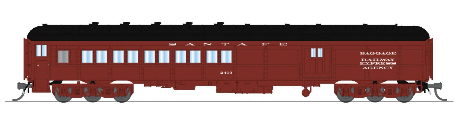ATSF Coach-Baggage Combine, 2403, Mineral Red w/ White, N, BLI, 10790