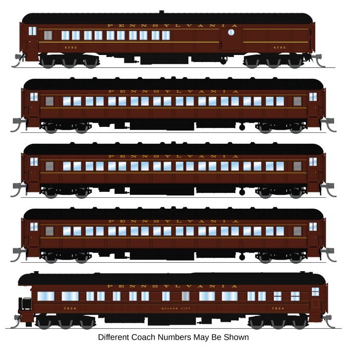 PRR Heavyweight 5-Car Passenger Set, Late 1940's Era, N (PB70 4780, P70 3420, P70 3575, P70 3706, Z74d 7504 "Quak, N, BLI, 10651