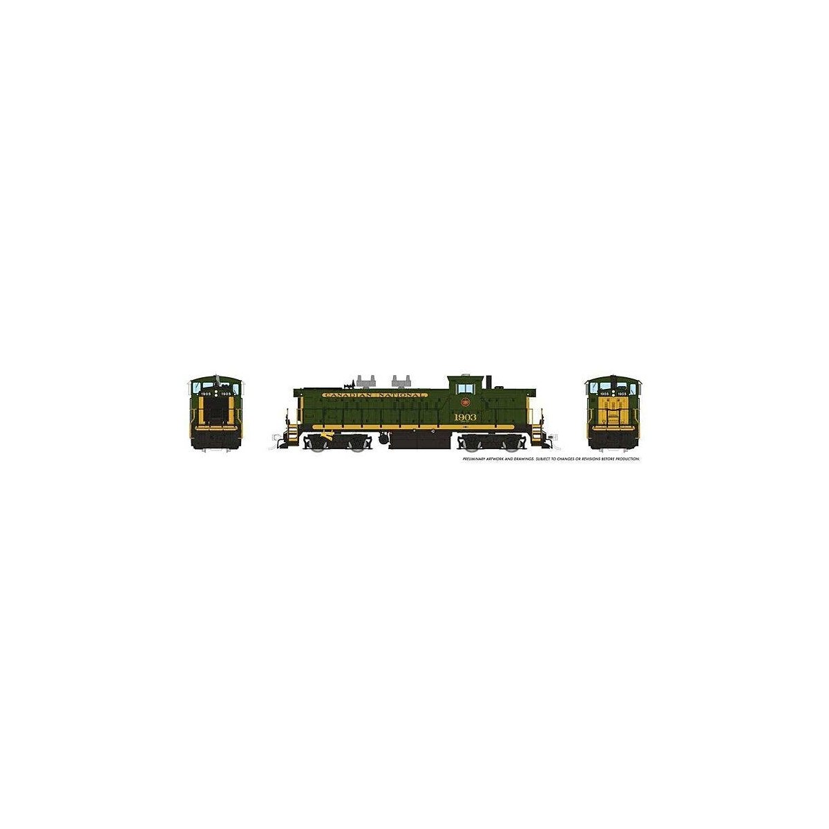 GMD-1 4-Axle Version - Standard DC -- Canadian National 1912 (green, black, gold), HO, Rapido Trains Inc 10066
