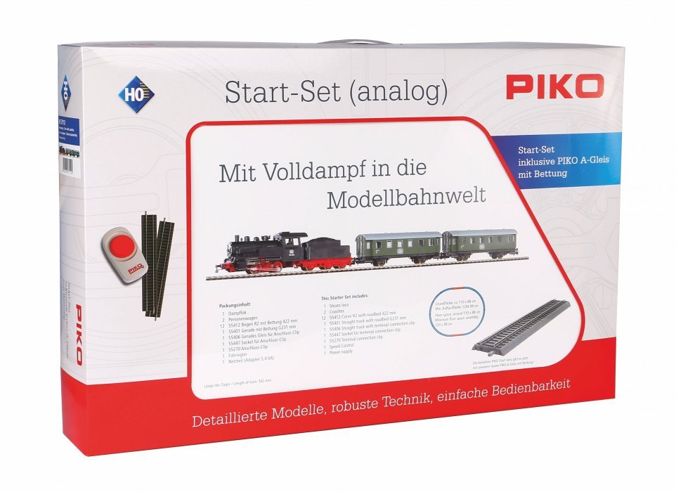Starter Set Passenger Train DB with Steam loco + tender, PIKO A-Track w. Railbed, HO, PIKO 57112