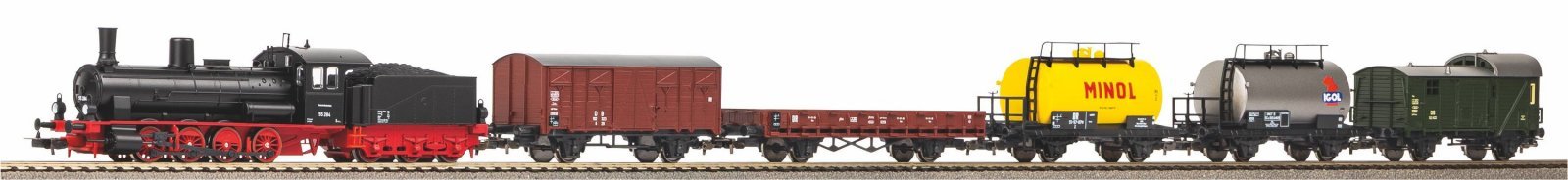 Starter Set Steam locomotive G7.1 with 5 Freight Cars DR, PIKO A-track w. Railbed, HO, PIKO 57123