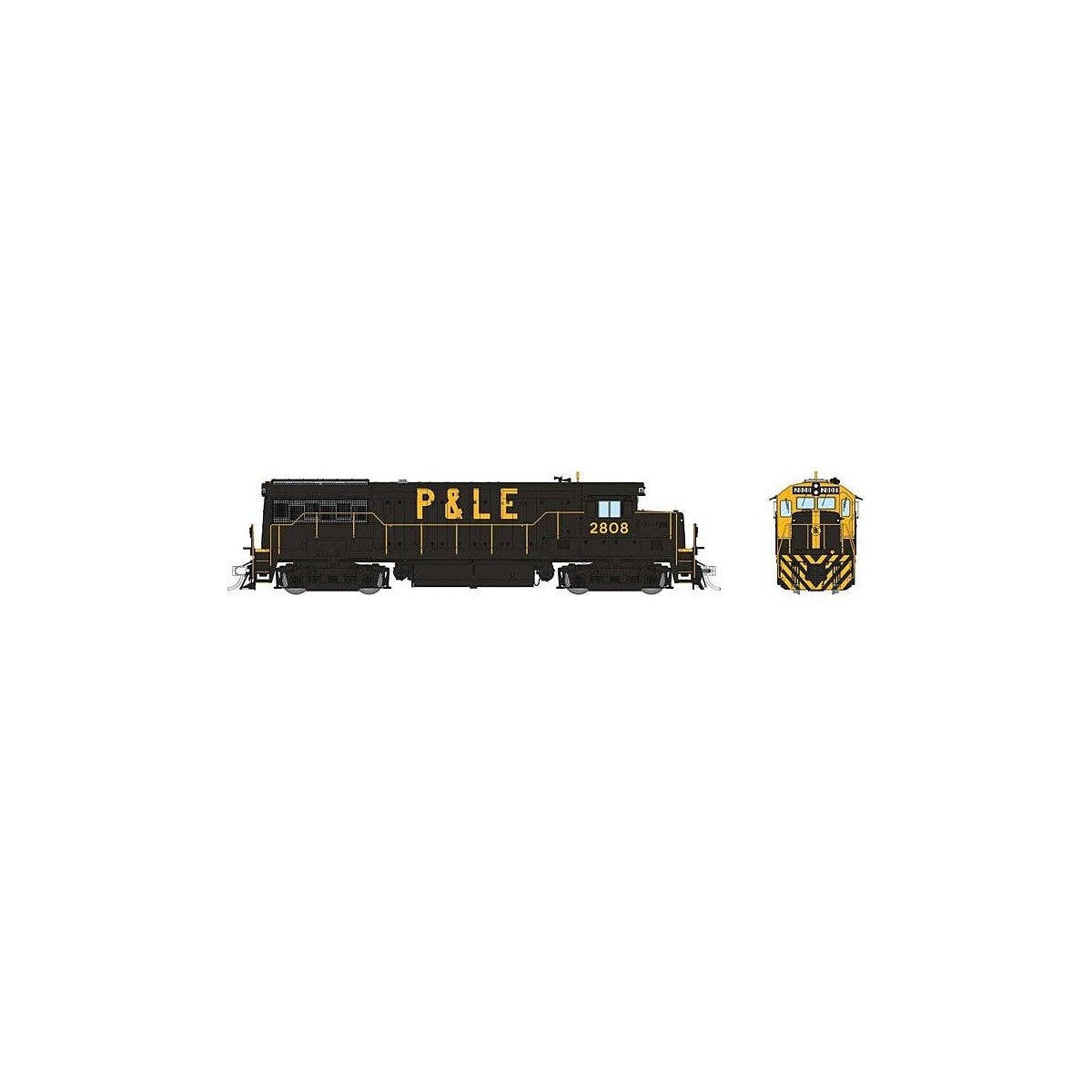 GE U28B Low Hood - Standard DC -- Pittsburgh & Lake Erie 2808 (black, yellow cab front & nose stripe), HO, Rapido Trains Inc 350