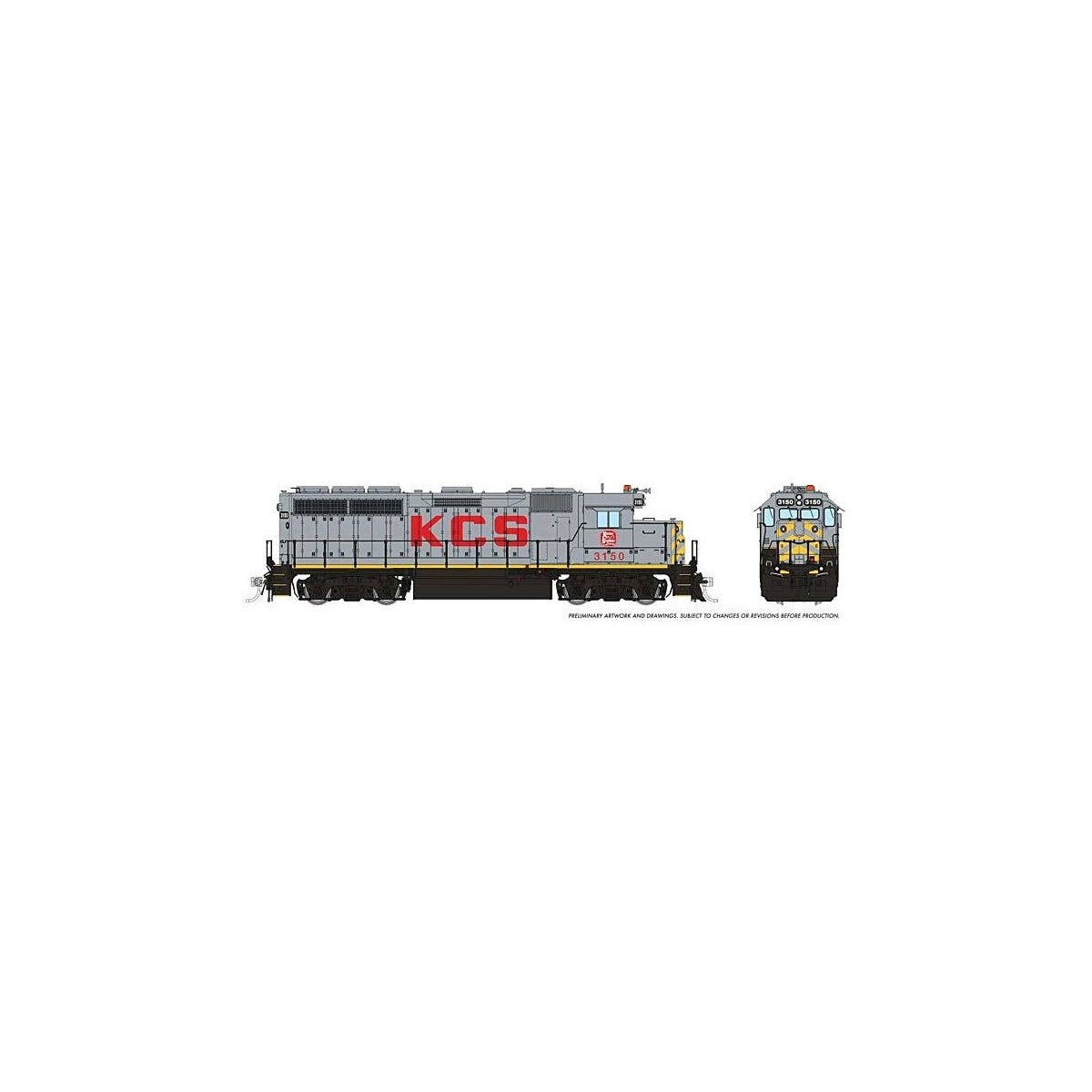 EMD GP40 - Standard DC -- Kansas City Southern 3150 (gray, red, yellow), HO, Rapido Trains Inc 40039