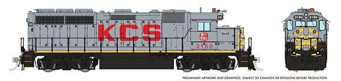 EMD GP40 - Standard DC -- Kansas City Southern 3150 (gray, red, yellow), HO, Rapido Trains Inc 40039