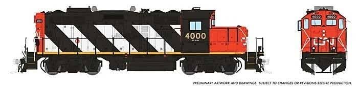 GP9rm - Standard DC -- Canadian National 4000 (Stripe Scheme, black, white, red), HO, Rapido Trains Inc 41001