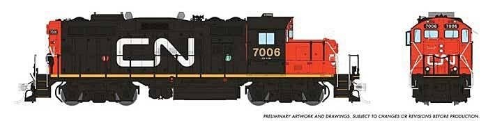 GP9rm - Standard DC -- Canadian National 7006 (black, white, red, Large Noodle Logo), HO, Rapido Trains Inc 41009