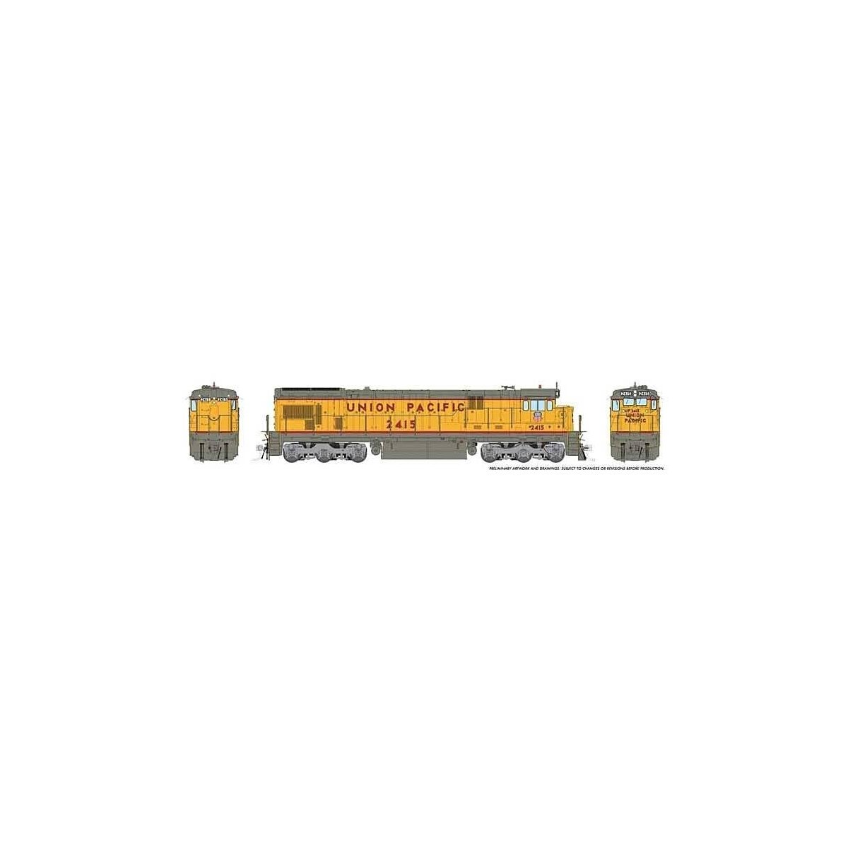 GE C30-7 - Standard DC -- Union Pacific 2415 (1970s, Armour Yellow, gray, red, silver, Shield on Cab), HO, Rapido Trains Inc 420
