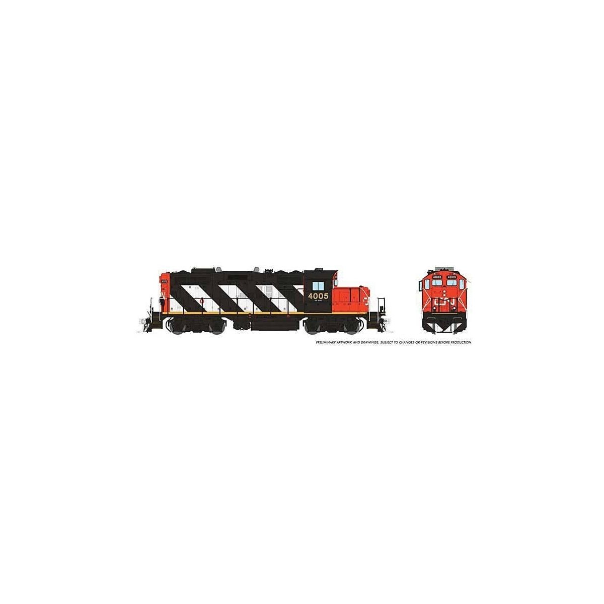 GP9rm - Standard DC -- Canadian National 4005 (Stripe Scheme, black, white, red), HO, Rapido Trains Inc 41002