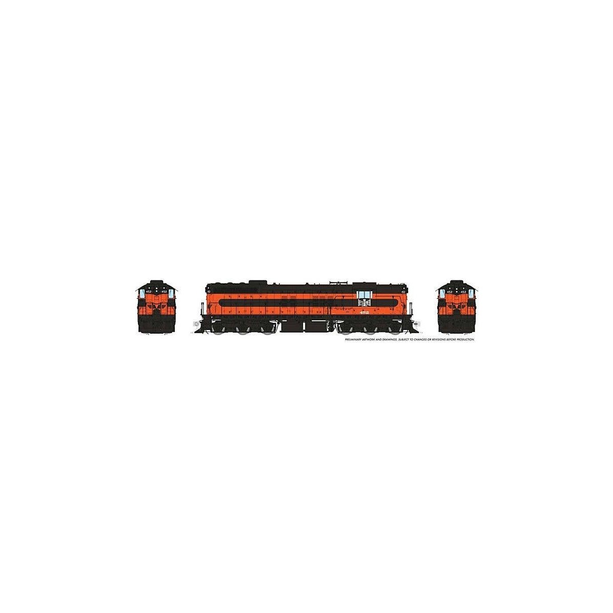 EMD SD7 High Nose - Standard DC -- Bessemer & Lake Erie 452 (Early, orange, black), HO, Rapido Trains Inc 50202