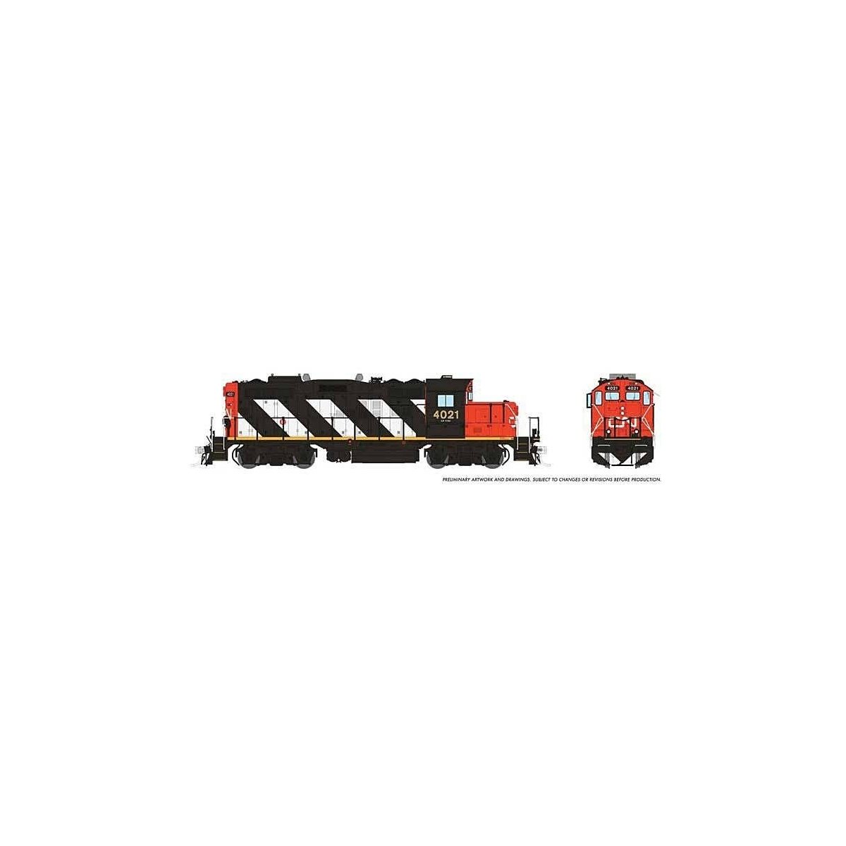 GP9rm - Standard DC -- Canadian National 4021 (Stripe Scheme, black, white, red), HO, Rapido Trains Inc 41003