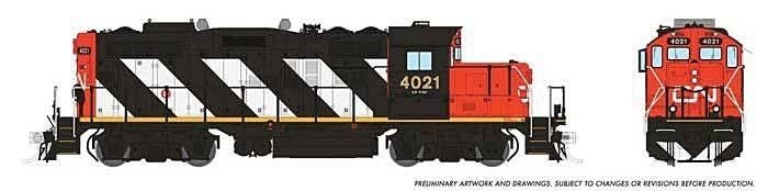 GP9rm - Standard DC -- Canadian National 4021 (Stripe Scheme, black, white, red), HO, Rapido Trains Inc 41003