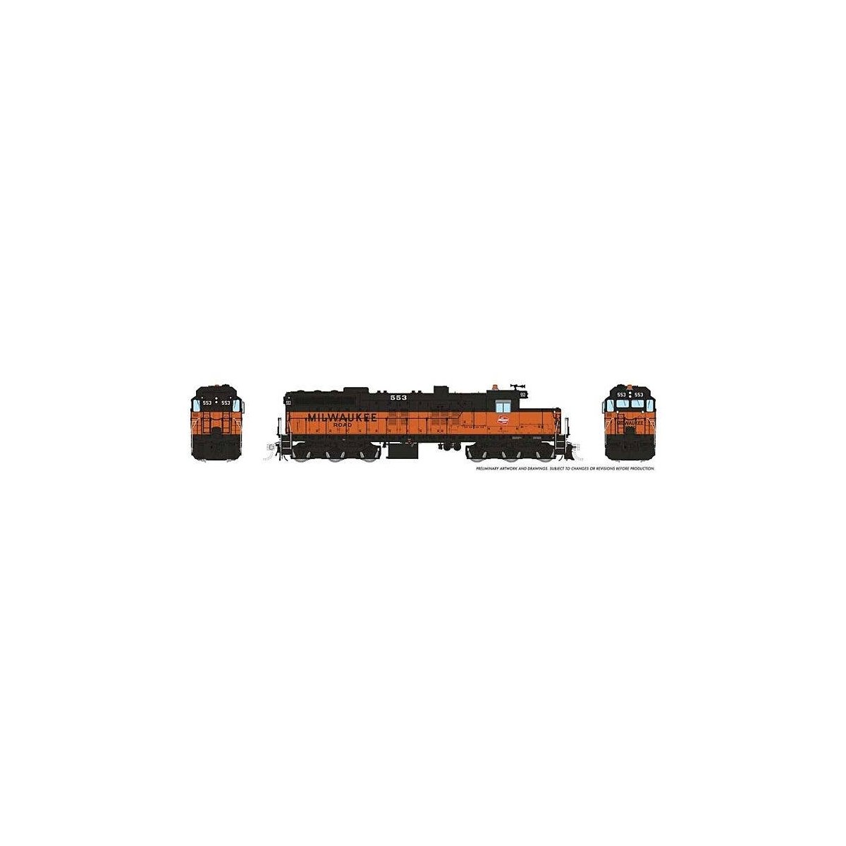 EMD SD10 Low Nose - Standard DC -- Milwaukee Road 553 (orange, black, Billboard Lettering), HO, Rapido Trains Inc 50233