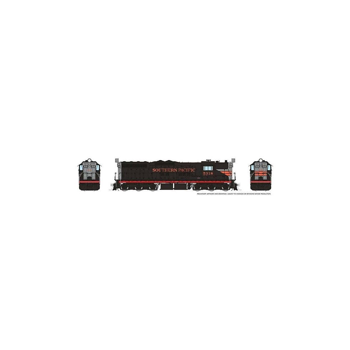 EMD SD7 High Nose - Standard DC -- Southern Pacific 5318 (Black Widow, black, silver, orange, red), HO, Rapido Trains Inc 50210