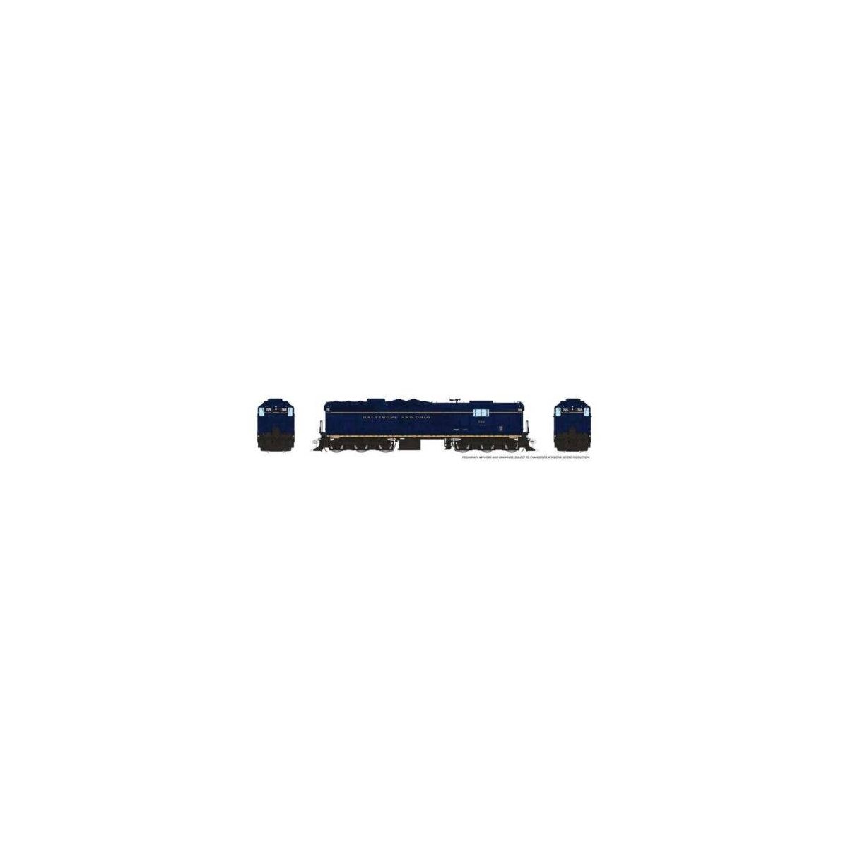 EMD SD9 High Nose - Standard DC -- Baltimore & Ohio 769 (blue, yellow, Roman Lettering), HO, Rapido Trains Inc 50216