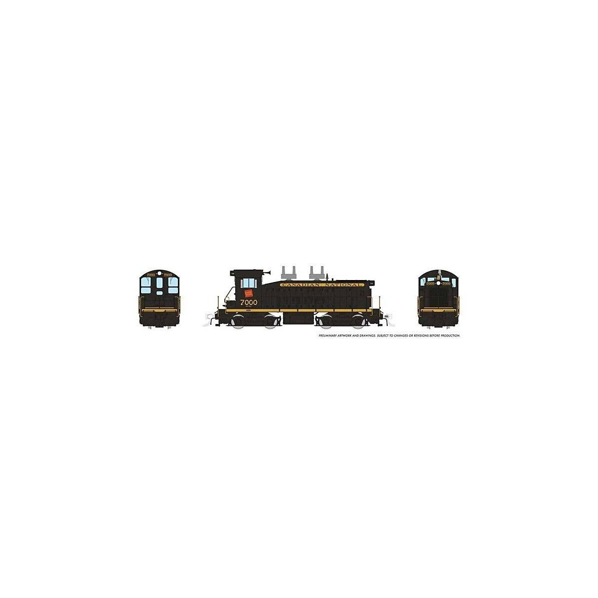 EMD SW9 - Standard DC -- Canadian National 7007 (black, yellow), HO, Rapido Trains Inc 27072