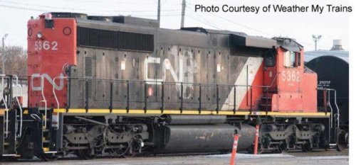 GMD SD40-2W - Standard DC -- Canadian National 5362 (black, red, white, CNNA Map Logo, No Dynamics, Stro, HO, Bowser Manufacturi