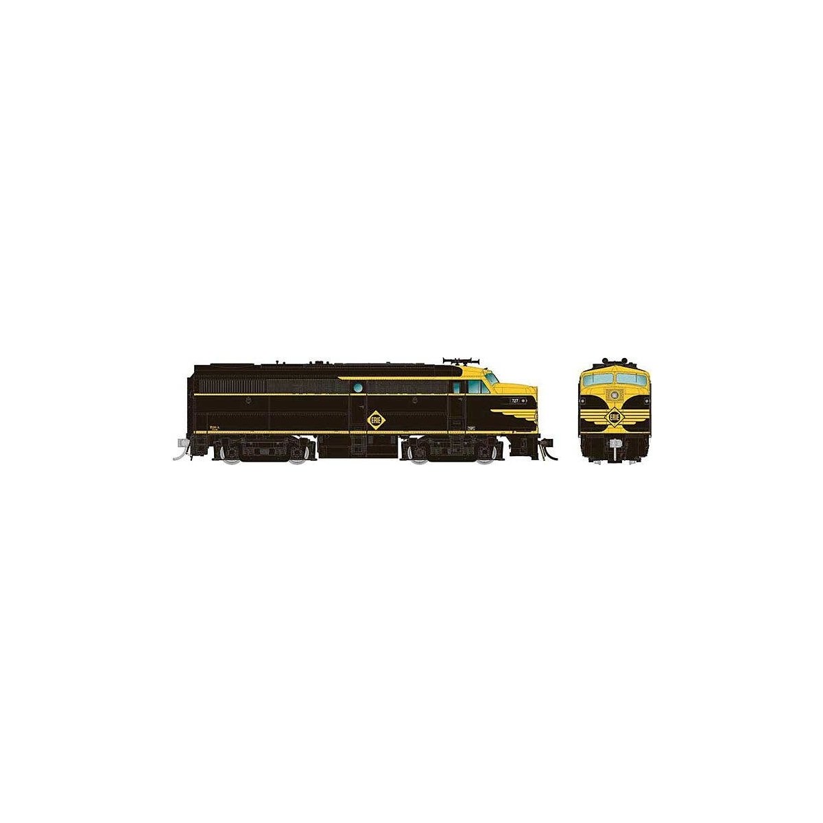 Alco FA1 - Standard DC -- Erie 726 (black, yellow Wings), HO, Rapido Trains Inc 37013