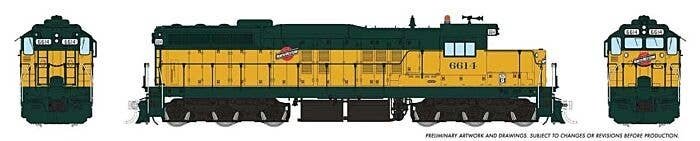 EMD SD9 Low Nose - Standard DC -- Chicago & North Western 6614 (yellow, green), HO, Rapido Trains Inc 50221