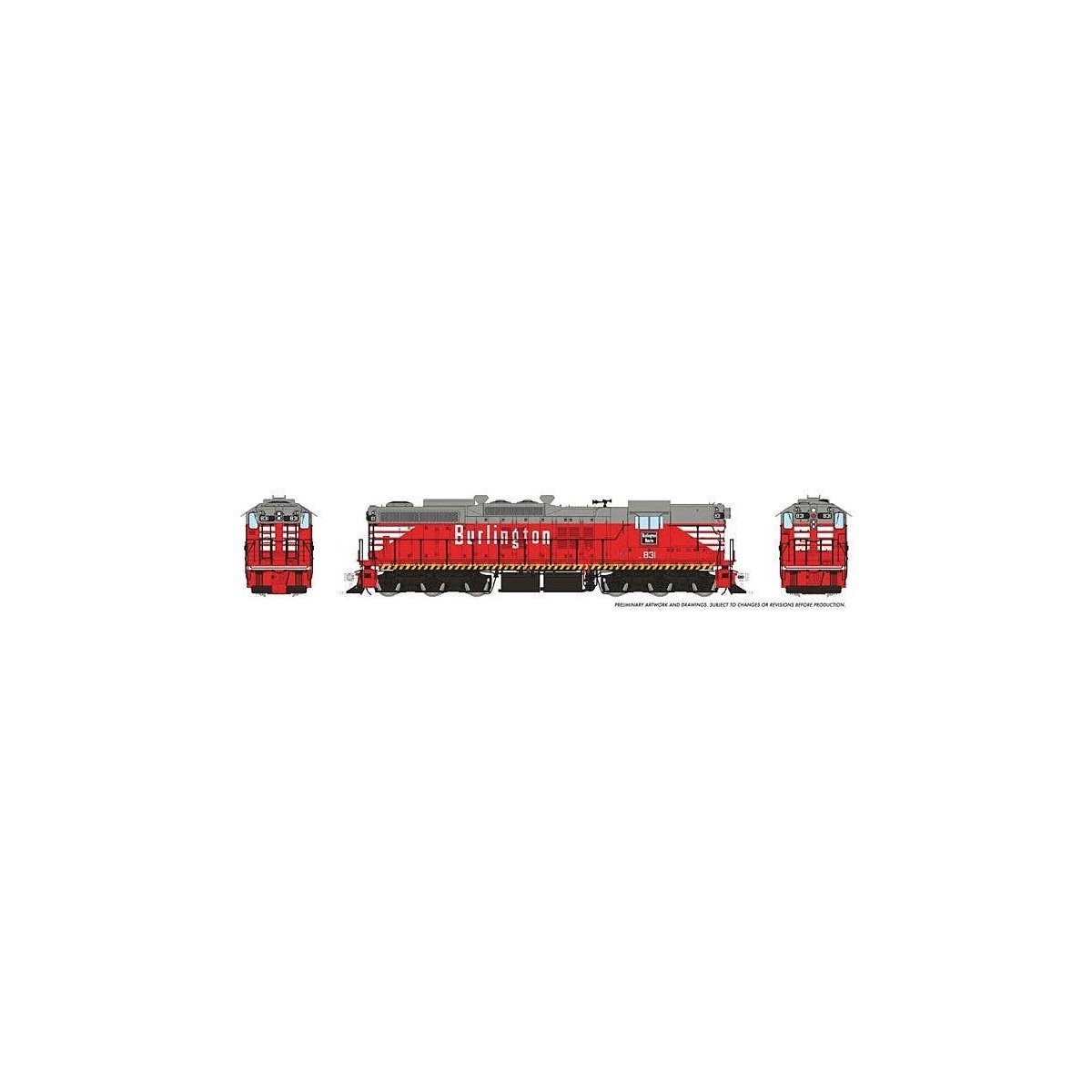 EMD SD9 High Nose - Standard DC -- Chicago, Burlington & Quincy 831 (Chinese Red, gray, white), HO, Rapido Trains Inc 50222