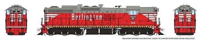 EMD SD9 High Nose - Standard DC -- Chicago, Burlington & Quincy 831 (Chinese Red, gray, white), HO, Rapido Trains Inc 50222