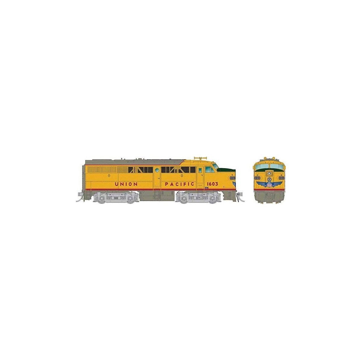 Alco FA1 - Standard DC -- Union Pacific 1635 (Armour Yellow, gray, red, blue wings), HO, Rapido Trains Inc 37042