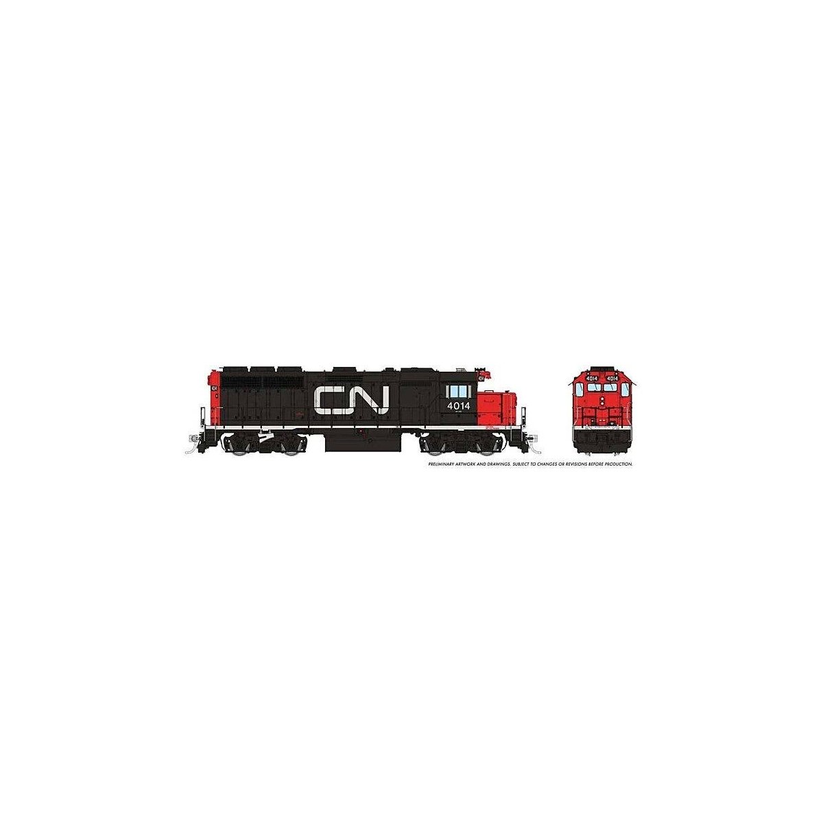 EMD GP40 - Standard DC -- Canadian National 4014 (1967 black, red, white Large Noodle Logo), HO, Rapido Trains Inc 40001