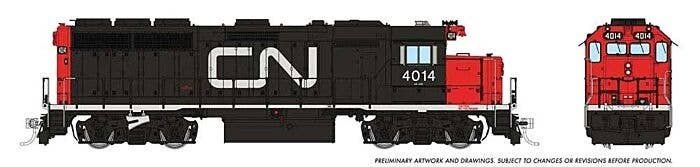 EMD GP40 - Standard DC -- Canadian National 4014 (1967 black, red, white Large Noodle Logo), HO, Rapido Trains Inc 40001