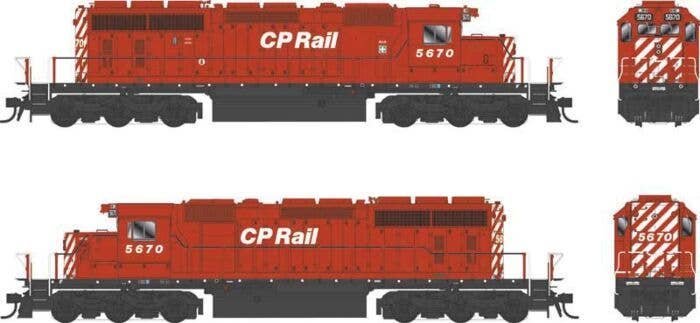 GMD SD40-2 - Standard DC - Executive Line -- Canadian Pacific 5671 (Action Red, white, black, No Multimark, 8′ Stripes), HO, B