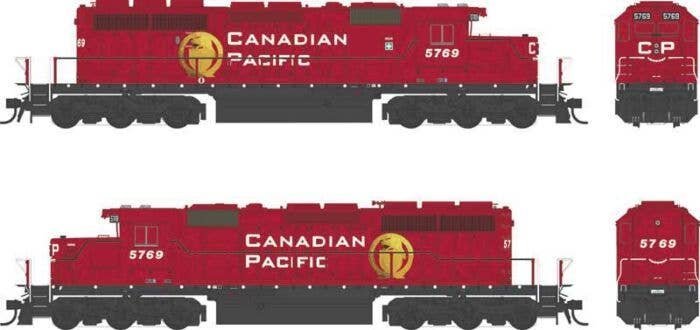 GMD SD40-2 `B` Unit - Standard DC - Executive Line -- Canadian Pacific 5769 (Action Red, white, black, No Multimark, 8` Stripes)