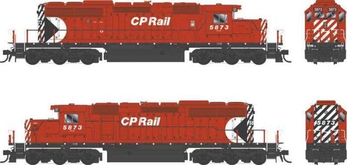 GMD SD40-2 - Standard DC - Executive Line -- Canadian Pacific 5873 (Action Red, white, black, Small Multimark, 2 Plows), HO, Bow