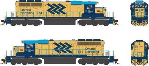 GMD SD40-2 - Standard DC - Executive Line -- Ontario Northland 1731 (yellow, blue, Chevron Logo), HO, Bowser Manufacturing Co. 2