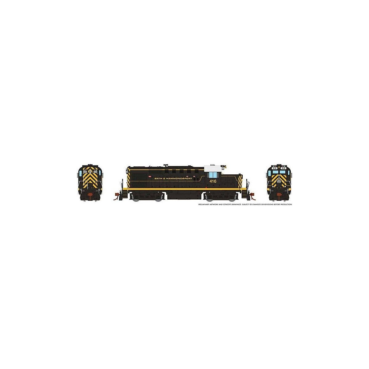 MLW-CP RS-18u - Standard DC -- Bath and Hammondsport 416 (black, yellow), HO, Rapido Trains Inc 32080
