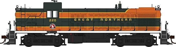Alco RS3 Phase I - Standard DC -- Great Northern 220 (Omaha Orange, Pullman Green, yellow), HO, Bowser Manufacturing Co. 25531