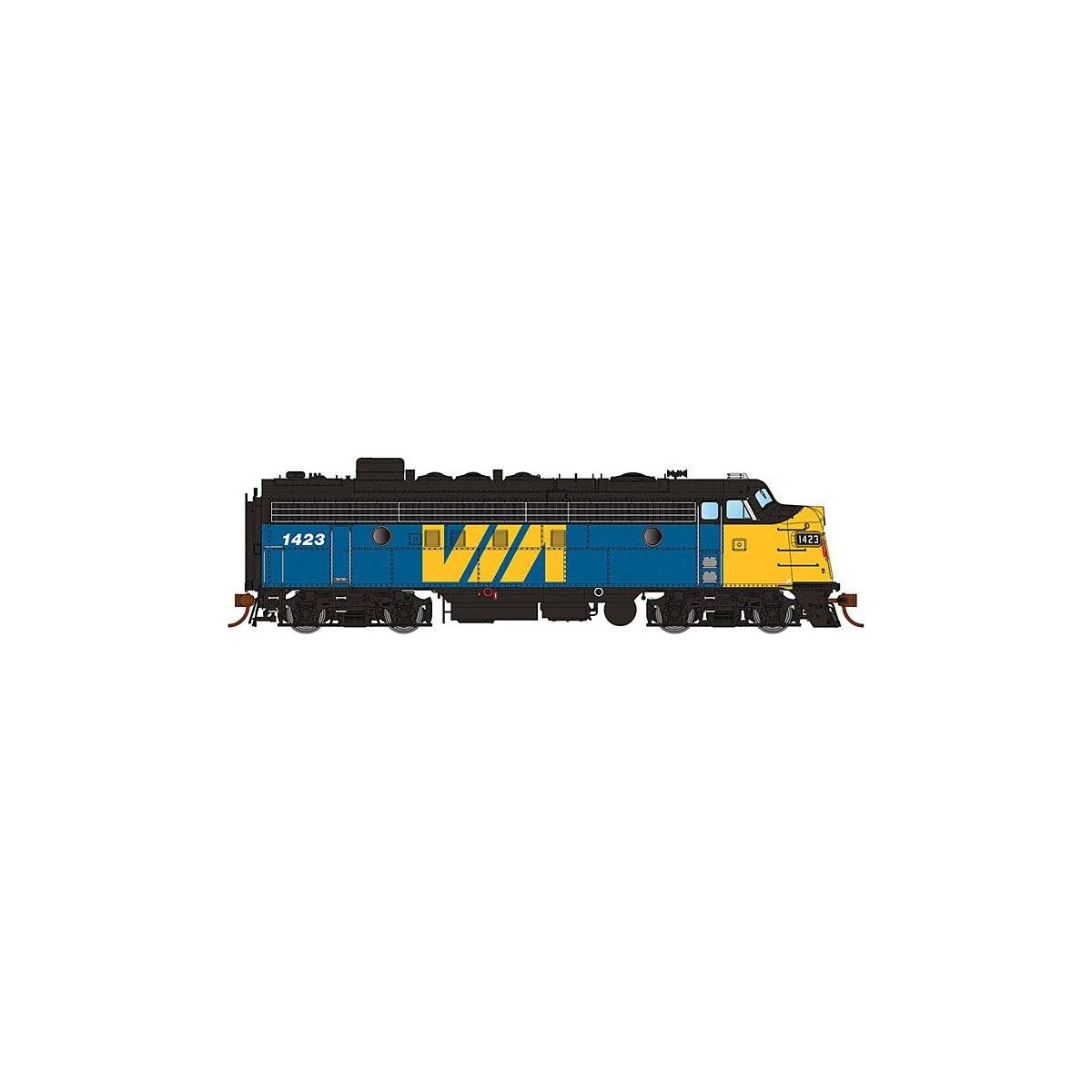 GMD FP7 - Standard DC -- Via Rail Canada 1416 (blue, yellow, black), HO, Rapido Trains Inc 222036