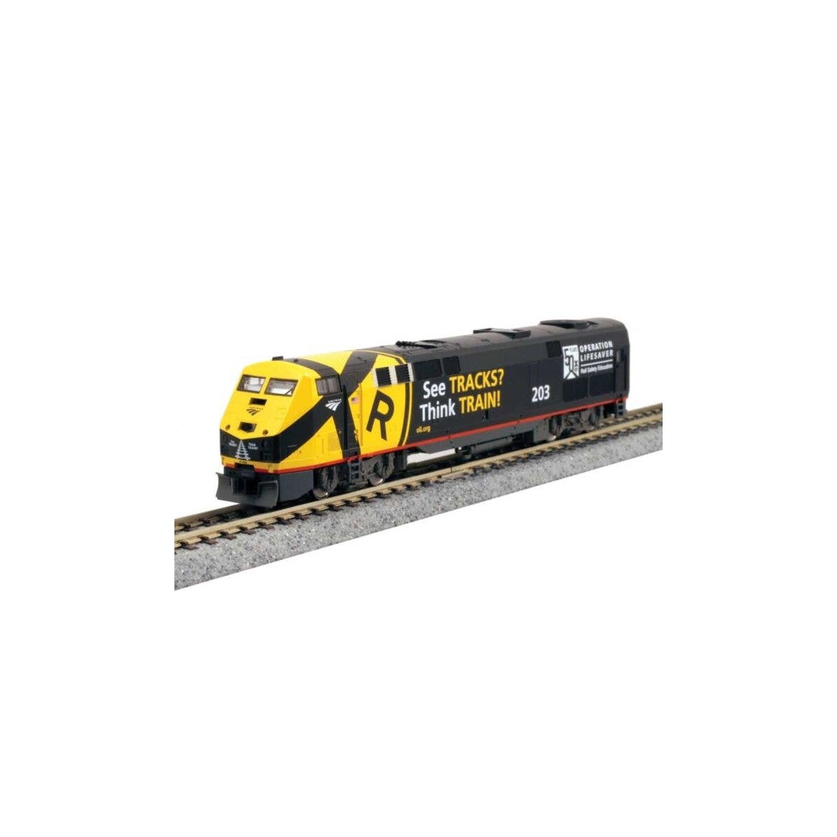 GE P42 Genesis - DCC -- Amtrak 203 (Operation Lifesaver 50th Anniversary, black, yellow), N, Kato USA Inc 1766039DCC